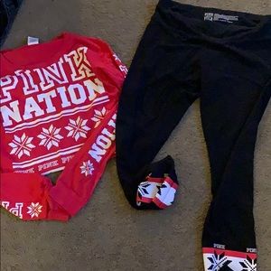 PINK holiday leggings and long sleeve shirt set